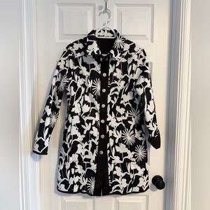 Reversible Black & White Floral Button-Front Coat